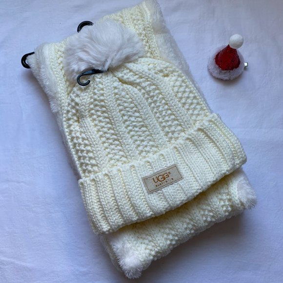 UGG White Hat & Infinity Scarf Set
